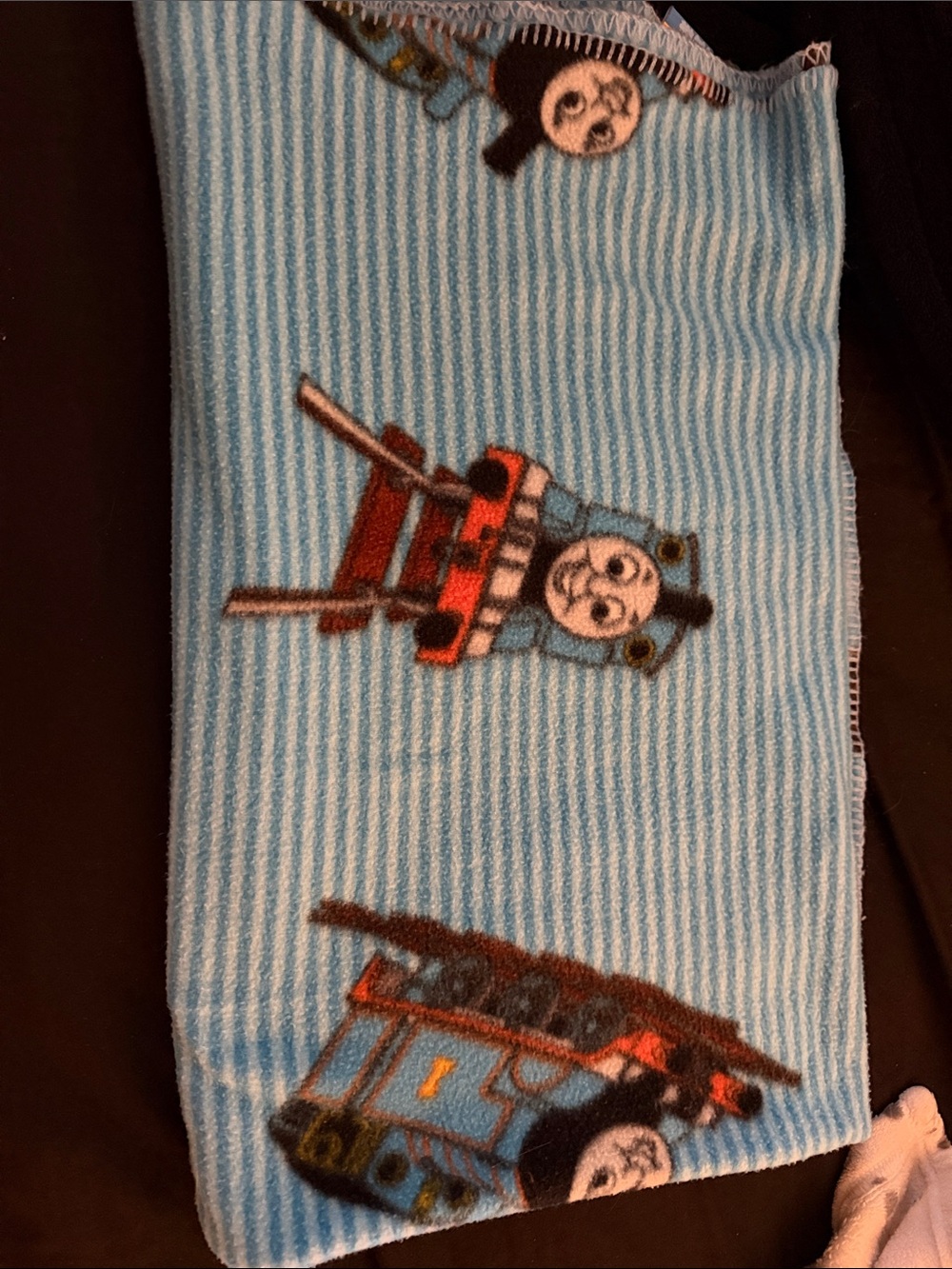 5/$25 Thomas & Friends Light Blue Striped Fleece One-Piece with Train Print